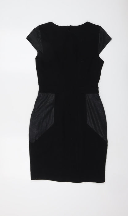 NEXT Womens Black Viscose Shift Size 8 Round Neck Zip - Snakeskin texture