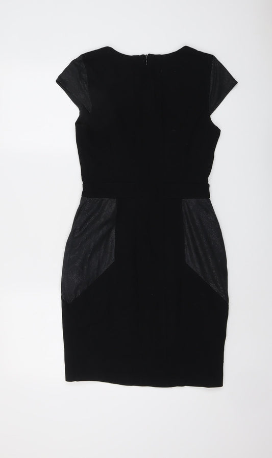 NEXT Womens Black Viscose Shift Size 8 Round Neck Zip - Snakeskin texture