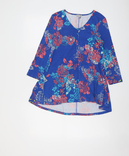 Kettlewell Womens Blue Floral Viscose Basic Blouse Size XS Scoop Neck