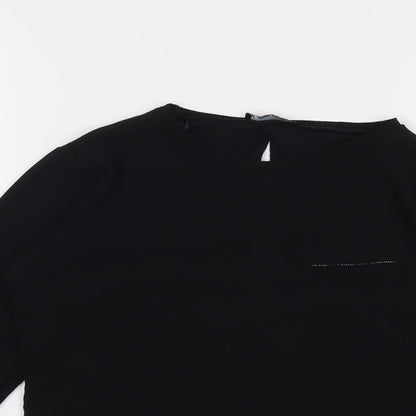 Womens UK Size S Zara Black Basic Blouse