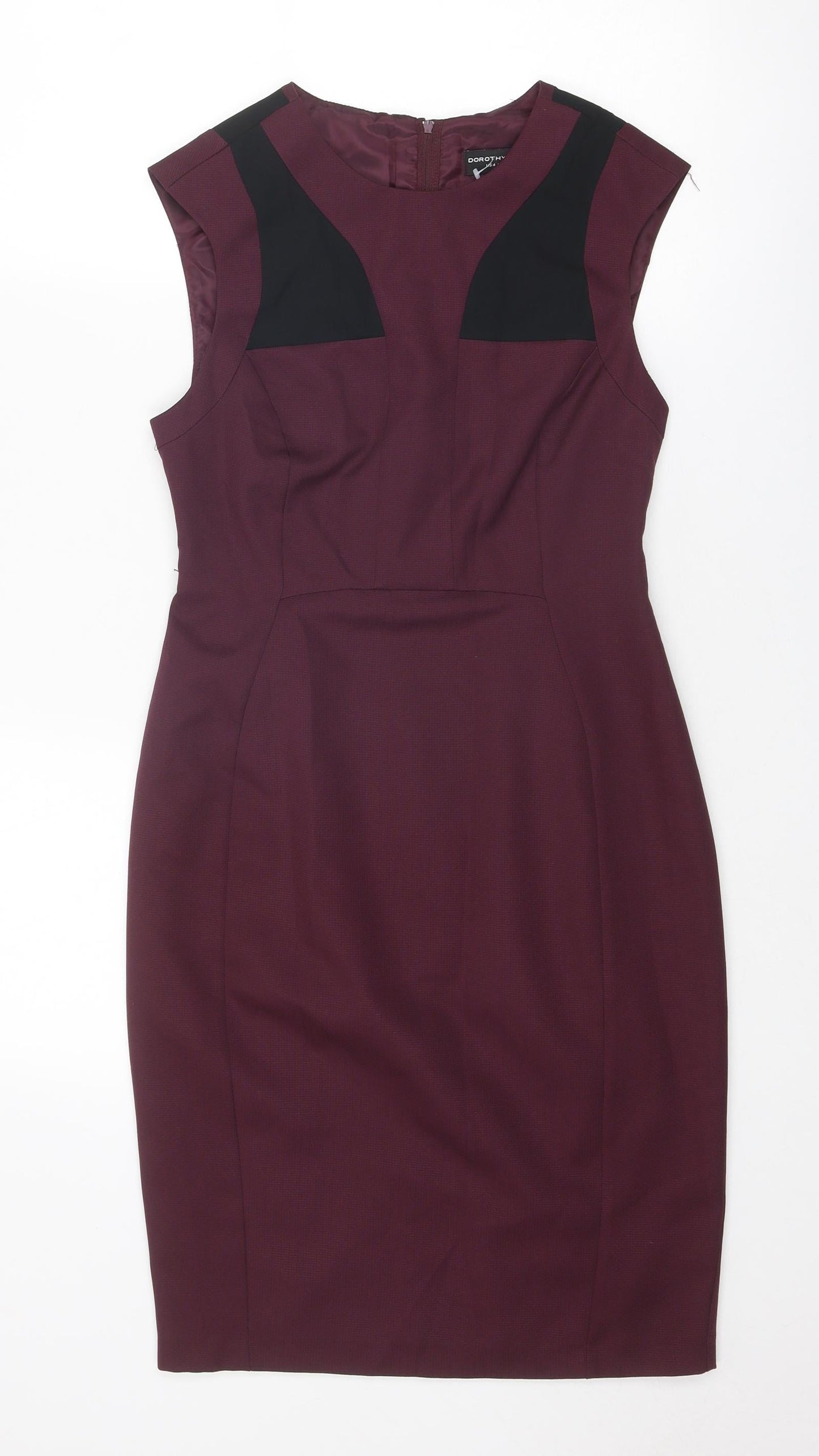 Dorothy Perkins Womens Purple Colourblock Polyester Sheath Size 8 Round Neck Zip