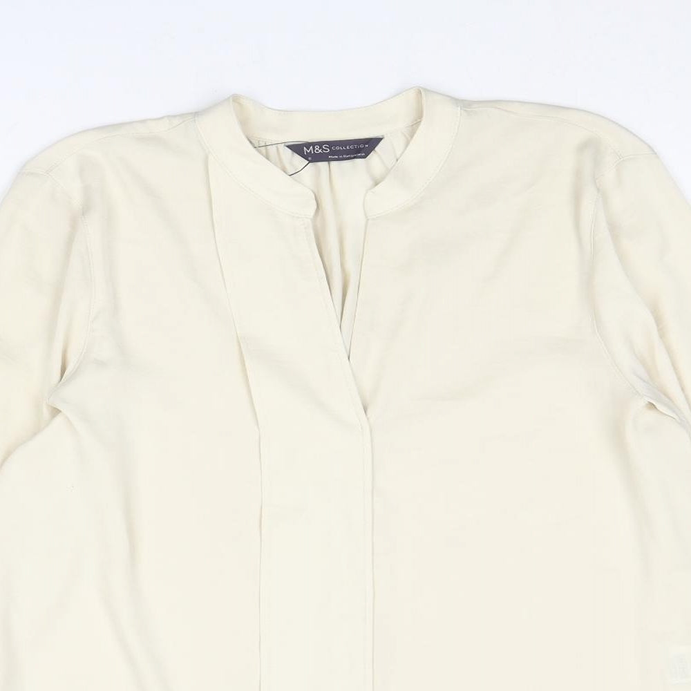 Marks and Spencer Womens Ivory Polyester Basic Blouse Size 8 V-Neck