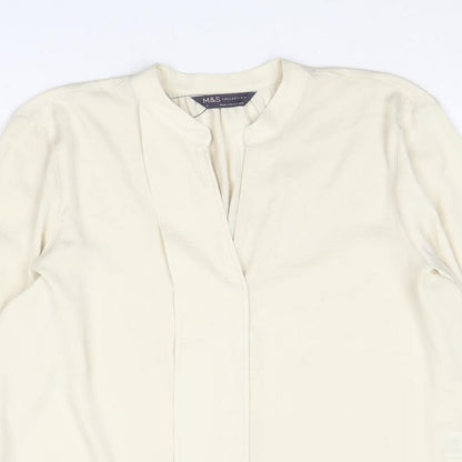Marks and Spencer Womens Ivory Polyester Basic Blouse Size 8 V-Neck