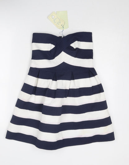 Blue Vanilla Womens Blue Striped Polyester A-Line Size S Off the Shoulder Zip