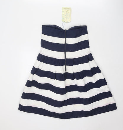 Blue Vanilla Womens Blue Striped Polyester A-Line Size S Off the Shoulder Zip