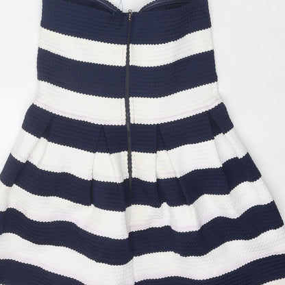 Blue Vanilla Womens Blue Striped Polyester A-Line Size S Off the Shoulder Zip