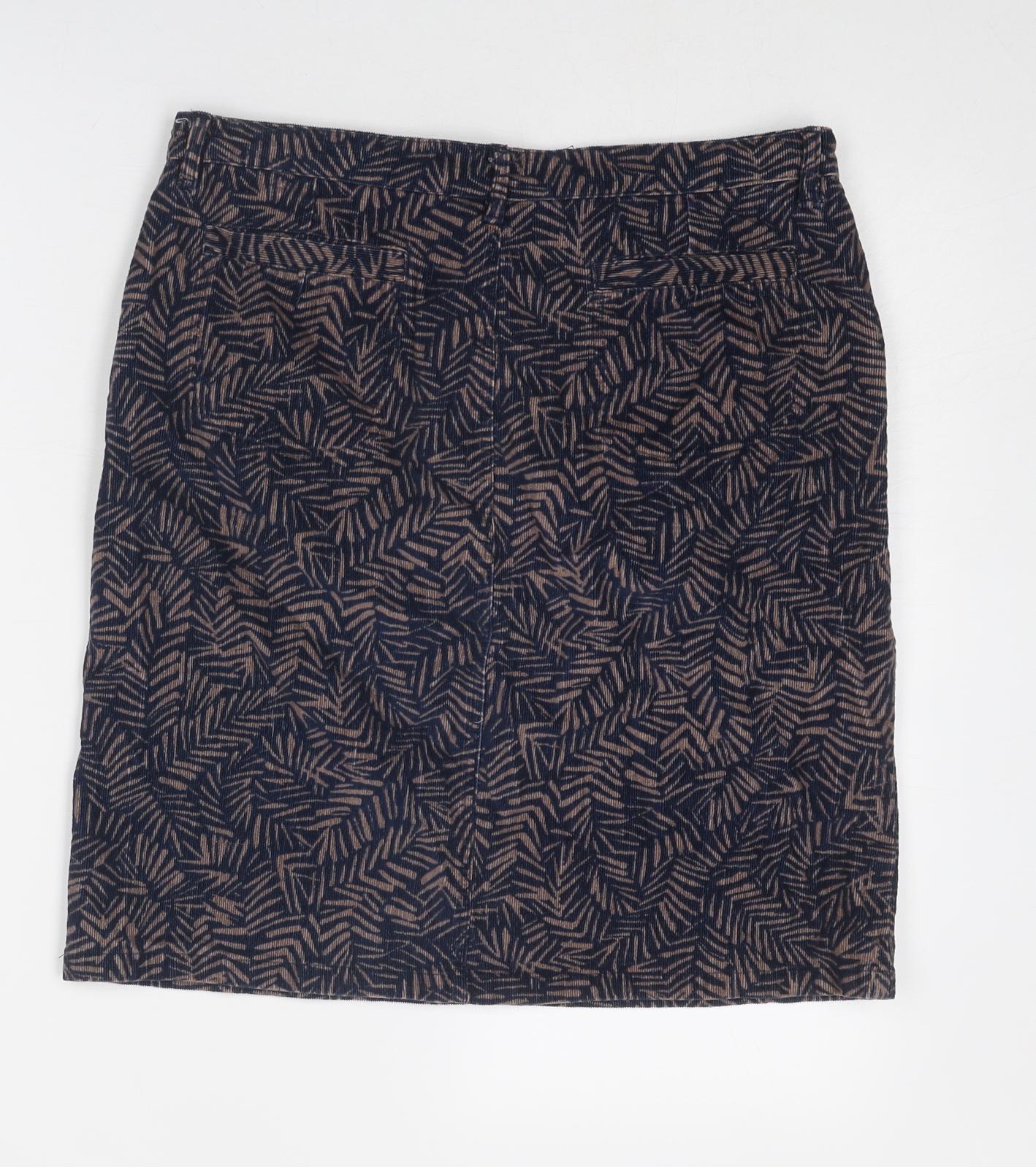 Lily & Me Womens Blue Geometric Cotton A-Line Skirt Size 10 Zip - Leaf pattern