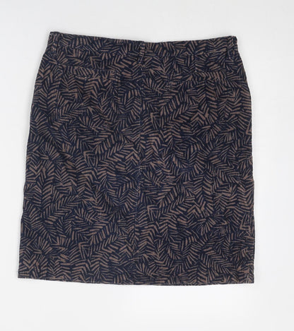 Lily & Me Womens Blue Geometric Cotton A-Line Skirt Size 10 Zip - Leaf pattern