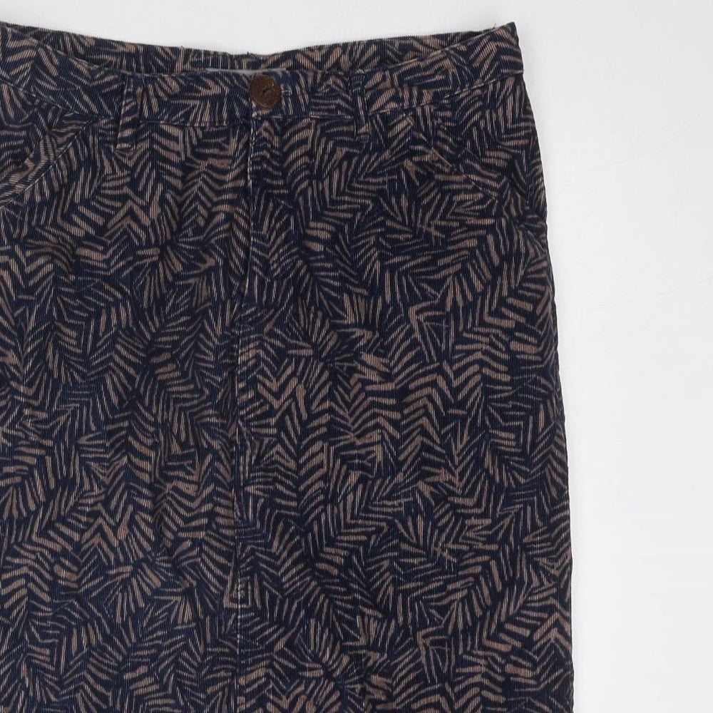 Lily & Me Womens Blue Geometric Cotton A-Line Skirt Size 10 Zip - Leaf pattern