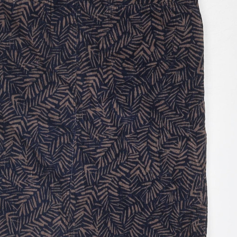 Lily & Me Womens Blue Geometric Cotton A-Line Skirt Size 10 Zip - Leaf pattern