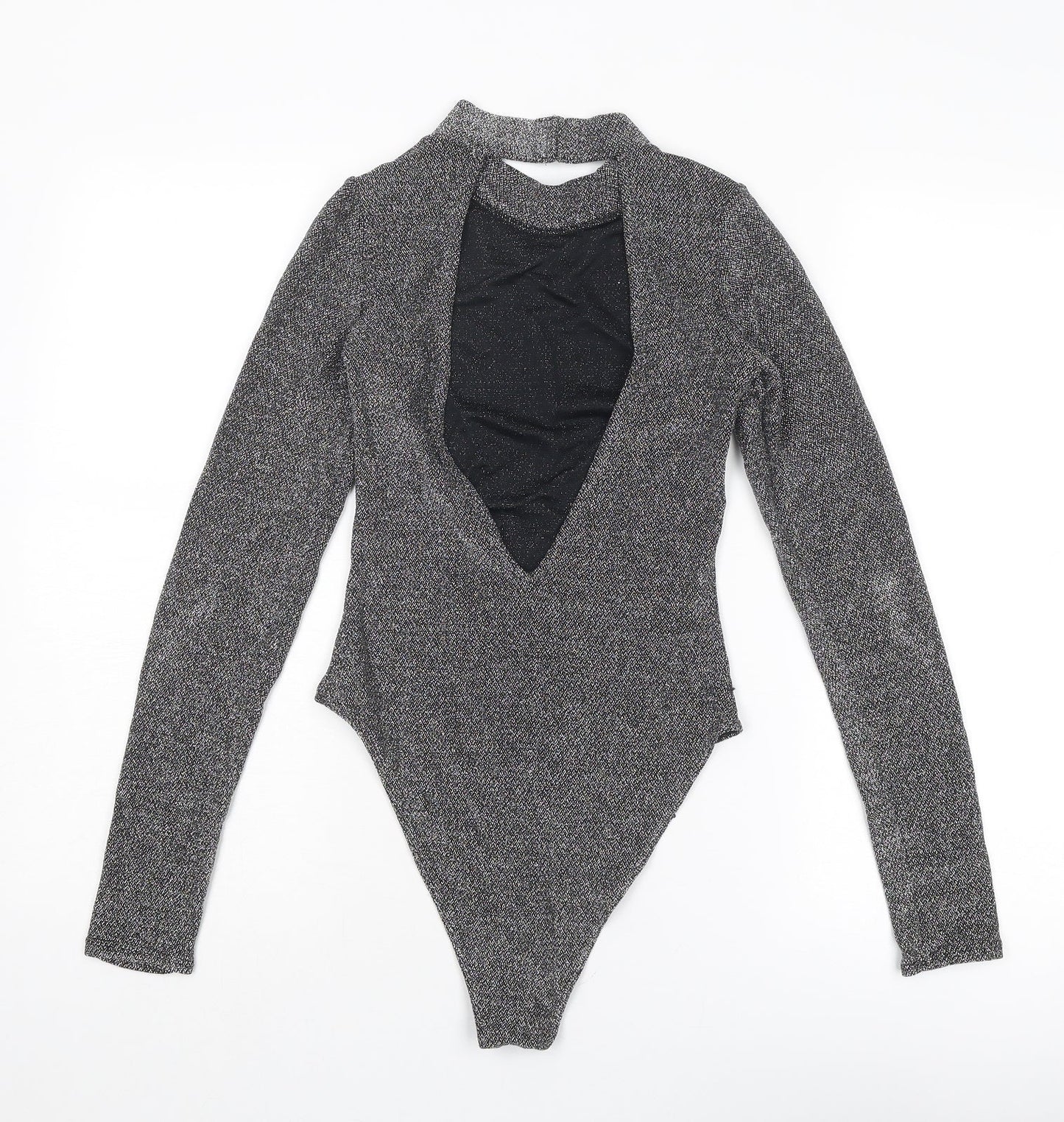 Divided by H&M Womens Silver Polyamide Bodysuit One-Piece Size XS Hook & Eye - Open Back