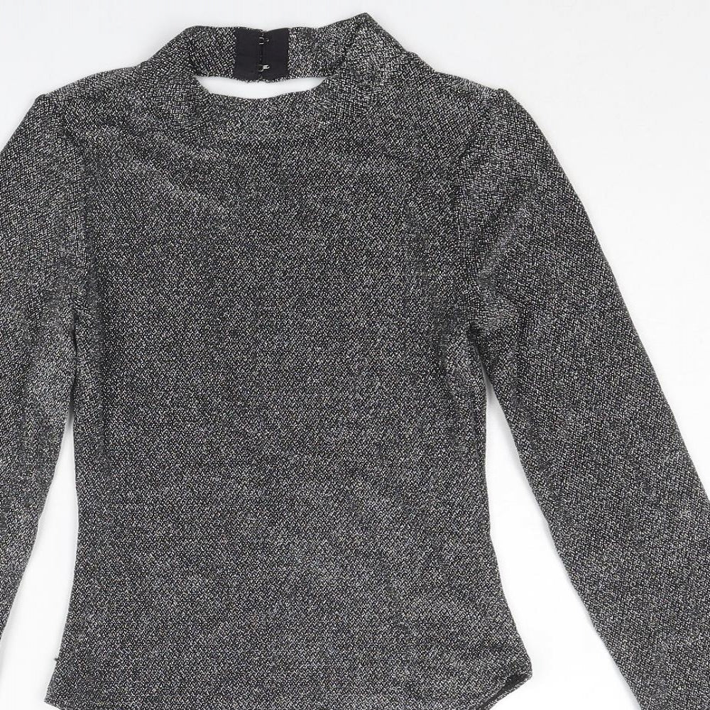 Divided by H&M Womens Silver Polyamide Bodysuit One-Piece Size XS Hook & Eye - Open Back