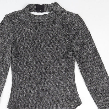 Divided by H&M Womens Silver Polyamide Bodysuit One-Piece Size XS Hook & Eye - Open Back