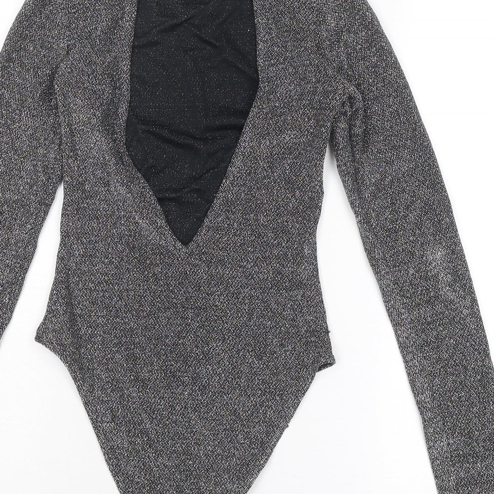 Divided by H&M Womens Silver Polyamide Bodysuit One-Piece Size XS Hook & Eye - Open Back