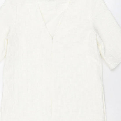 FRNCH Womens White Geometric Polyester A-Line Size M Round Neck Zip