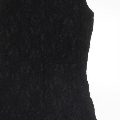 H&M Womens Black Geometric Viscose Shift Size M Round Neck Zip