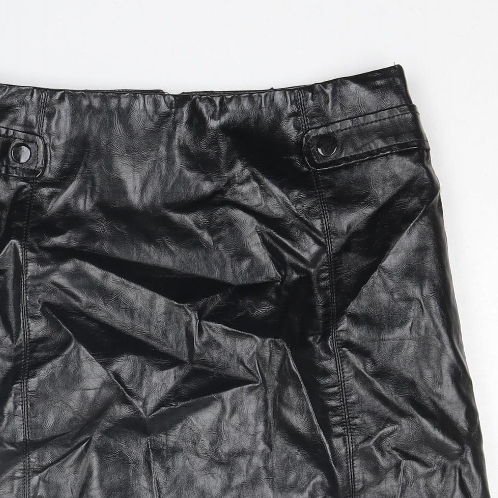 New Look Womens Black Polyurethane A-Line Skirt Size 8 Zip