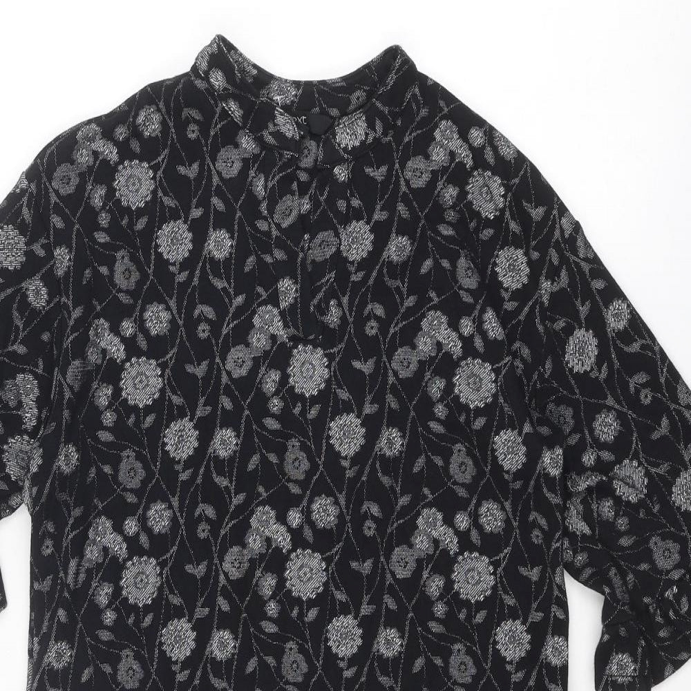 NEXT Womens Black Floral Cotton A-Line Size 10 Round Neck Pullover