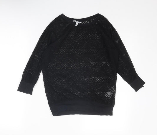 New Look Womens Black Polyester Basic Blouse Size 6 Round Neck