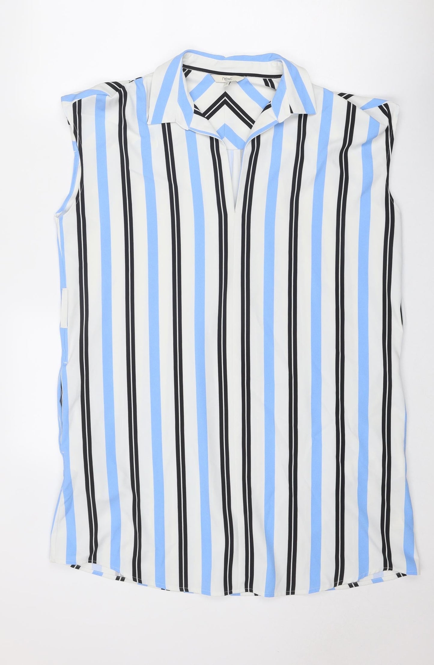 NEXT Womens White Striped Polyester Shirt Dress Size 16 Collared Pullover