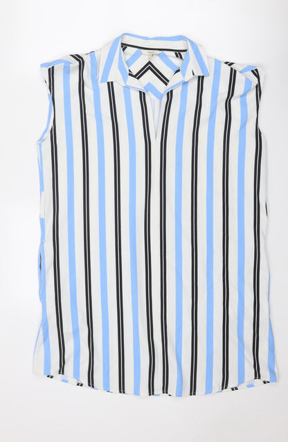 NEXT Womens White Striped Polyester Shirt Dress Size 16 Collared Pullover