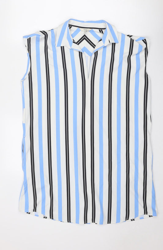 NEXT Womens White Striped Polyester Shirt Dress Size 16 Collared Pullover