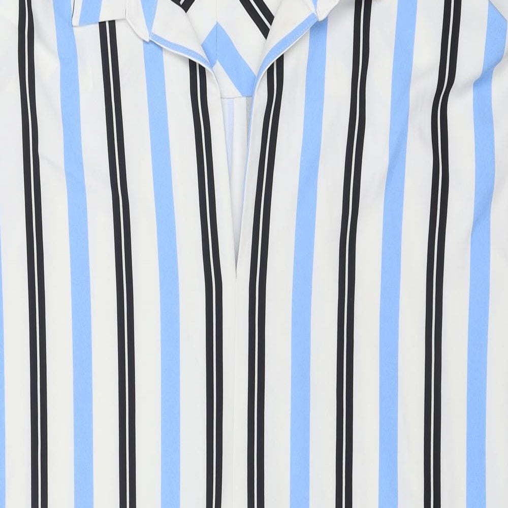 NEXT Womens White Striped Polyester Shirt Dress Size 16 Collared Pullover