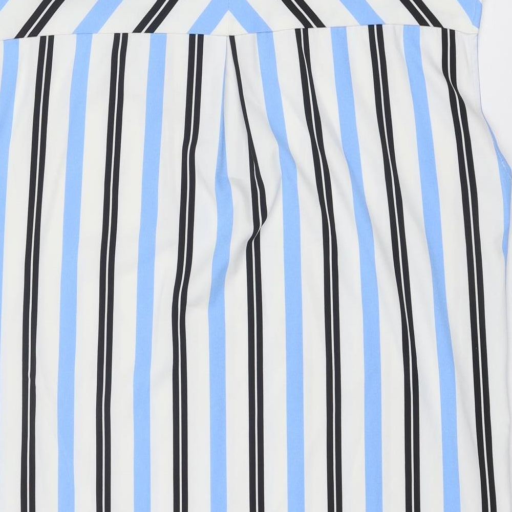 NEXT Womens White Striped Polyester Shirt Dress Size 16 Collared Pullover