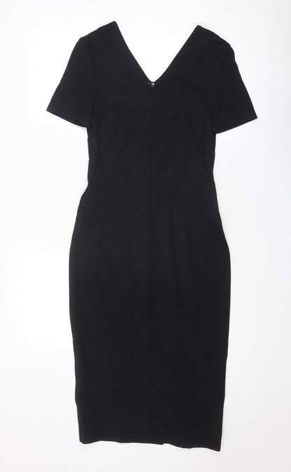 Marks and Spencer Womens Black Viscose A-Line Size 6 V-Neck Zip