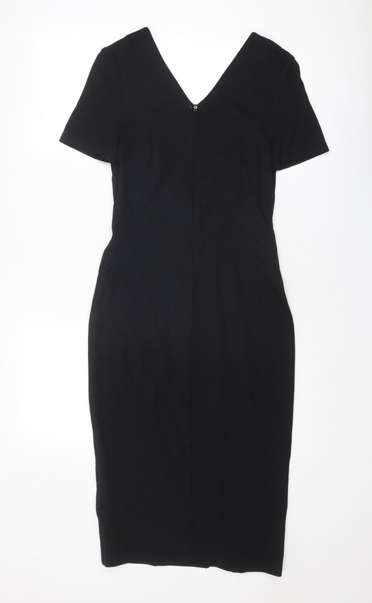 Marks and Spencer Womens Black Viscose A-Line Size 6 V-Neck Zip