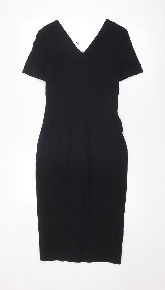 Marks and Spencer Womens Black Viscose A-Line Size 6 V-Neck Zip
