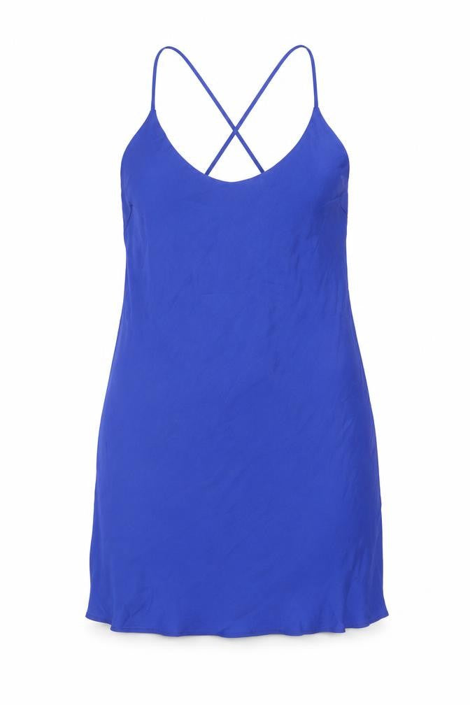 Marks and Spencer Womens Blue Polyester Slip Dress Size 12 Round Neck Pullover