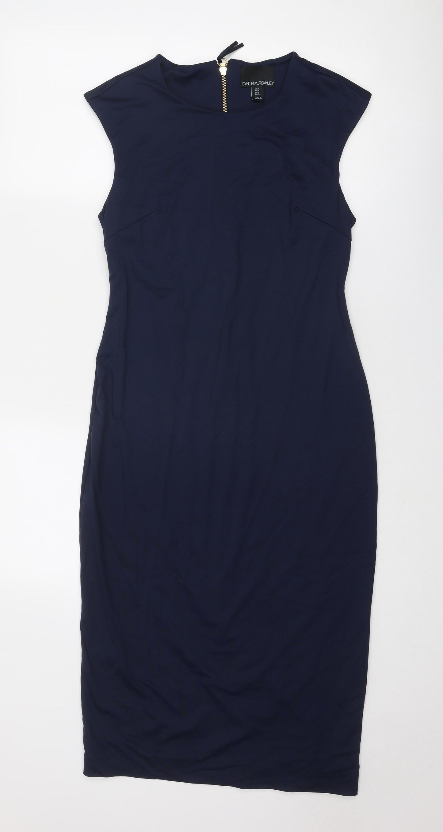 Cynthia Rowley Womens Blue Nylon Shift Size 8 Round Neck Zip