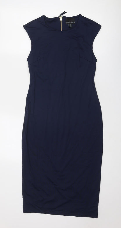 Cynthia Rowley Womens Blue Nylon Shift Size 8 Round Neck Zip
