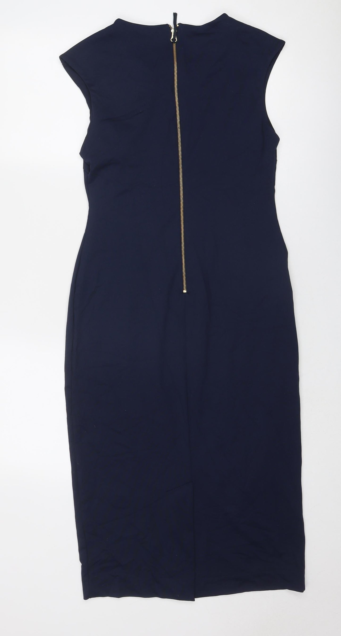 Cynthia Rowley Womens Blue Nylon Shift Size 8 Round Neck Zip