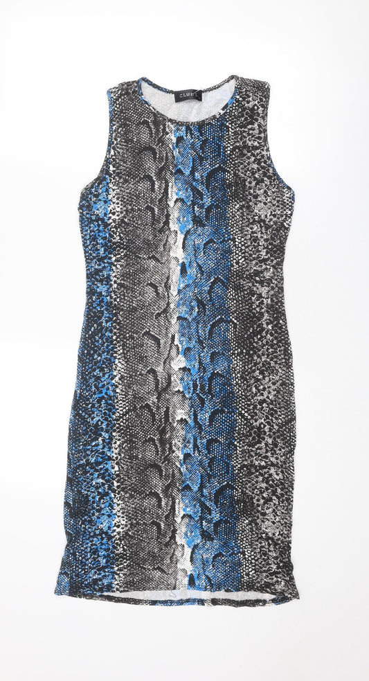 Additional front view of Club L women’s grey animal print polyester a-line, roll neck pullover - snakeskin pattern