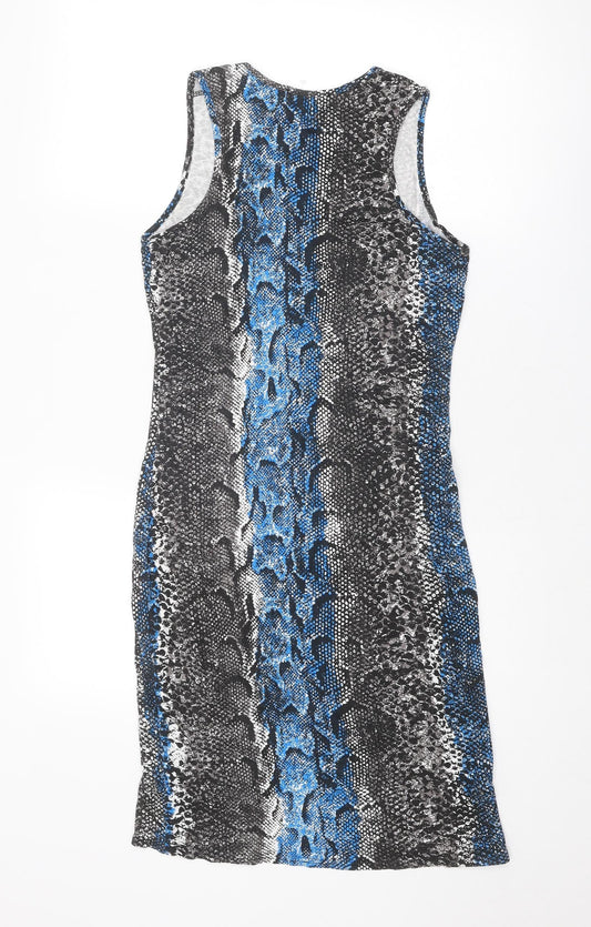 Club L Womens Grey Animal Print Polyester A-Line Size 14 Roll Neck Pullover - Snakeskin pattern