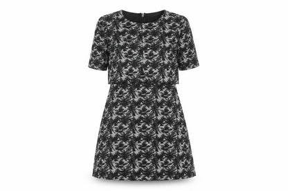 Topshop Womens Grey Floral Polyester A-Line Size 8 Round Neck Zip