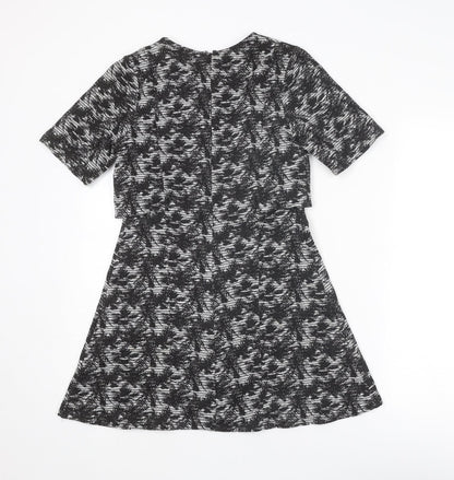 Topshop Womens Grey Floral Polyester A-Line Size 8 Round Neck Zip