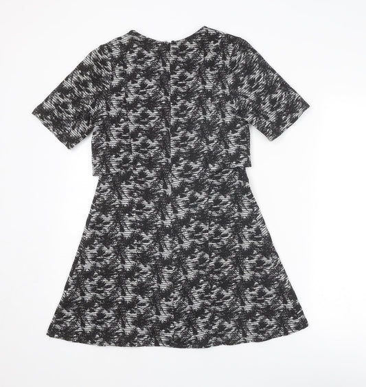 Topshop Womens Grey Floral Polyester A-Line Size 8 Round Neck Zip