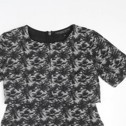 Topshop Womens Grey Floral Polyester A-Line Size 8 Round Neck Zip