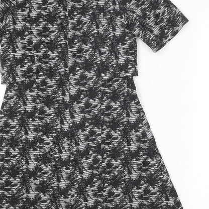 Topshop Womens Grey Floral Polyester A-Line Size 8 Round Neck Zip