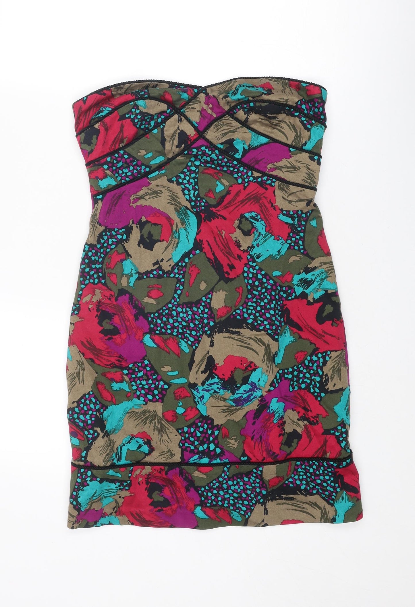 ASOS Womens Multicoloured Floral Cotton A-Line Size 10 Off the Shoulder Zip