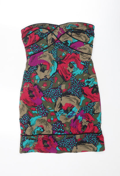 ASOS Womens Multicoloured Floral Cotton A-Line Size 10 Off the Shoulder Zip