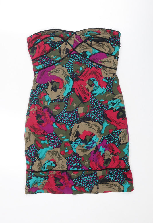 ASOS Womens Multicoloured Floral Cotton A-Line Size 10 Off the Shoulder Zip