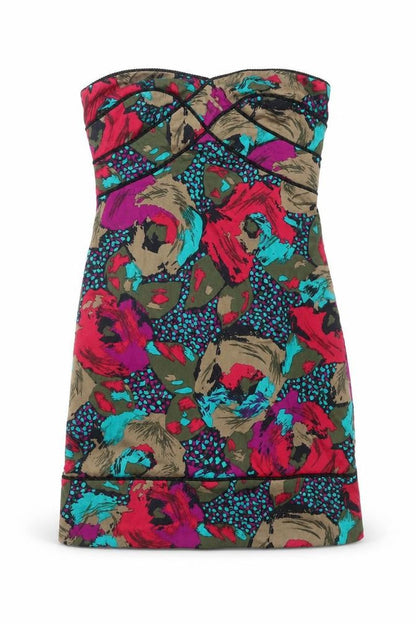 ASOS Womens Multicoloured Floral Cotton A-Line Size 10 Off the Shoulder Zip