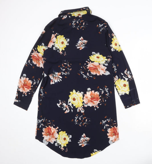 Mela London Womens Blue Floral Polyester Skater Dress Size 8 Collared Button