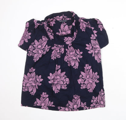 French Connection Womens Blue Floral 100% Cotton Basic Blouse Size 8 Mock Neck