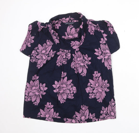 French Connection Womens Blue Floral 100% Cotton Basic Blouse Size 8 Mock Neck