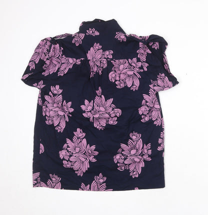 French Connection Womens Blue Floral 100% Cotton Basic Blouse Size 8 Mock Neck